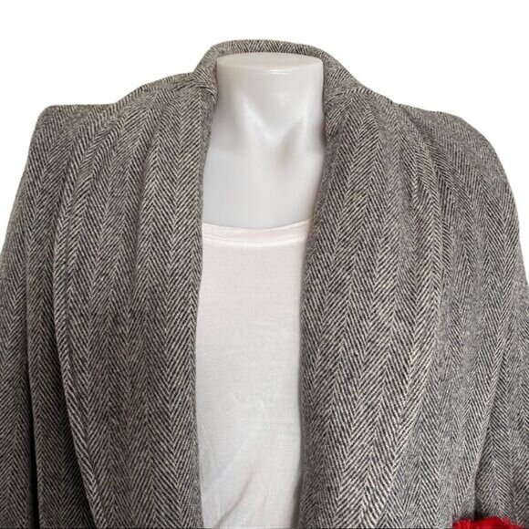 Herman Kay Vintage Pea Double Breasted Coat With Red Scarf Herringbone Tweed Siz - Picture 14 of 15